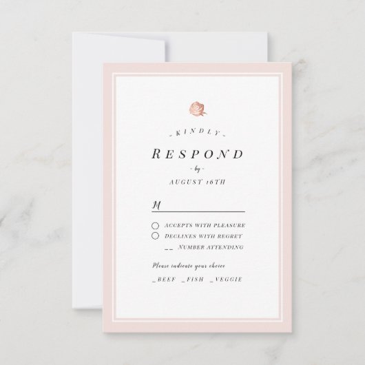 バラエレガント金ゴールドフローラミニマリスト結婚式RSVP 出欠カード (正面)