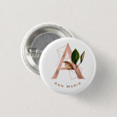 バラエレガント金ゴールドフローラモノグラムブライダルパーティ 缶バッジ (正面&裏面)