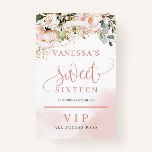 バラエレガント金ゴールドフローラユーカリ金ゴールド16 バッジ (正面)