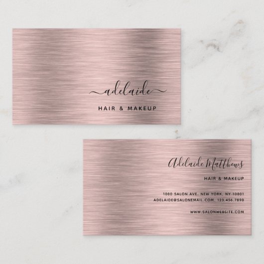 バラエレガント金ゴールドブラシ仕上げメタリックモノグラム名 名刺 (正面/裏面)