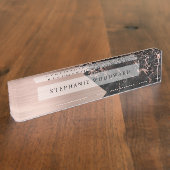 バラエレガント金ゴールドブラシ仕上げメタルブラックマーブル デスクネームプレート (側面)