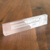 バラエレガント金ゴールドブラシ仕上げメタル白大理石 デスクネームプレート (側面)