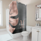 バラエレガント金ゴールドブラックパームリーフモノグラム シャワーカーテン (インサイチュ)