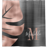 バラエレガント金ゴールドブラックパームリーフモノグラム シャワーカーテン (正面)