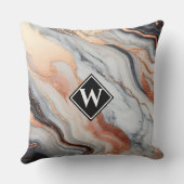 バラエレガント金ゴールドブラック大理石モノグラム クッション (裏面)