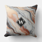 バラエレガント金ゴールドブラック大理石モノグラム クッション (正面)