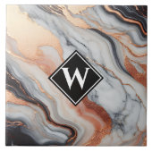 バラエレガント金ゴールドブラック大理石モノグラム タイル (正面)