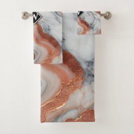 バラエレガント金ゴールドブラック大理石モノグラム バスタオルセット