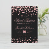 バラエレガント金ゴールドブラック紙吹雪フォトスイート16 招待状 (スタンド正面)