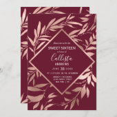 バラエレガント金ゴールドブルゴーニュフローラス離れイーット16 招待状 (正面/裏面)