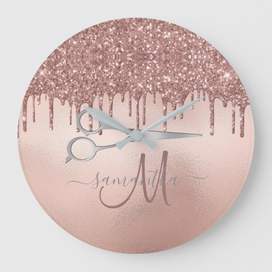 バラエレガント金ゴールドヘアースタイリストのシザーモノグラムの ラージ壁時計 (正面)