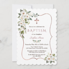 バラエレガント金ゴールドホワイトクリームフラワーバプテスマ 招待状