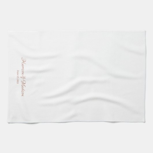 バラエレガント金ゴールドホワイトスクリプトカスタムウェディング キッチンタオル (横)