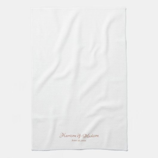 バラエレガント金ゴールドホワイトスクリプトカスタムウェディング キッチンタオル (縦)
