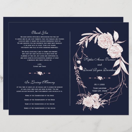 バラエレガント金ゴールドホワイトフラワージオメトリプログラム (正面/裏面)