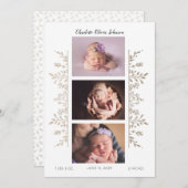 バラエレガント金ゴールドホワイト3写真誕生のお知らせ 案内状 (正面/裏面)