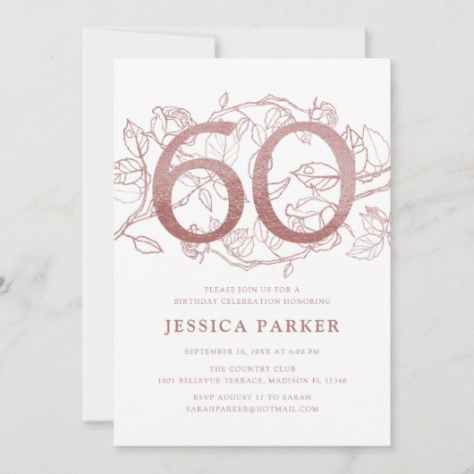 バラエレガント金ゴールドホワイト60誕生日 招待状 (正面)