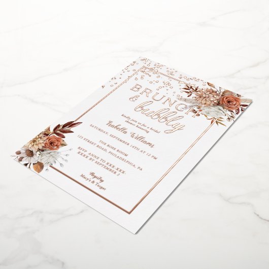 バラエレガント金ゴールドボホブライダルシャワーフォイルインビタティ 箔招待状 (回転した状態)