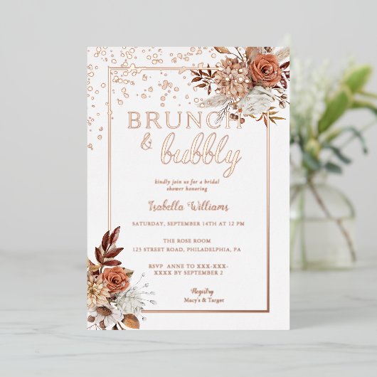 バラエレガント金ゴールドボホブライダルシャワーフォイルインビタティ 箔招待状 (立ち正面)