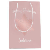 バラエレガント金ゴールドメリークリスマススノーフレーク ミディアムペーパーバッグ (正面)