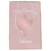 バラエレガント金ゴールドメリークリスマススノーフレーク ミディアムペーパーバッグ (正面)