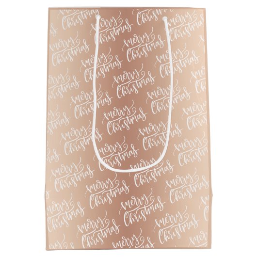 バラエレガント金ゴールドメリークリスマス書名 ミディアムペーパーバッグ (裏面)