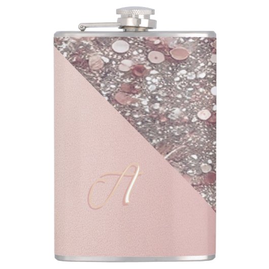 バラエレガント金ゴールドモノグラムビニール包まれたフラスコ フラスク (正面)