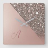 バラエレガント金ゴールドモノグラム スクエア壁時計 (正面)