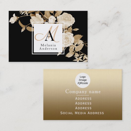 バラエレガント金ゴールドモノグラム 名刺 (正面/裏面)