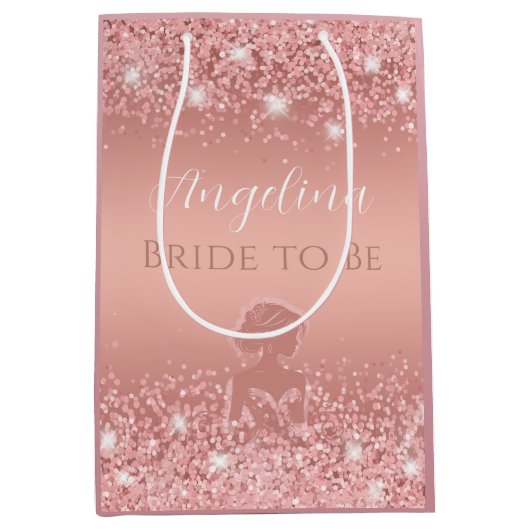 バラエレガント金ゴールドリュックスきらめくブライダルシャワー ミディアムペーパーバッグ (正面)