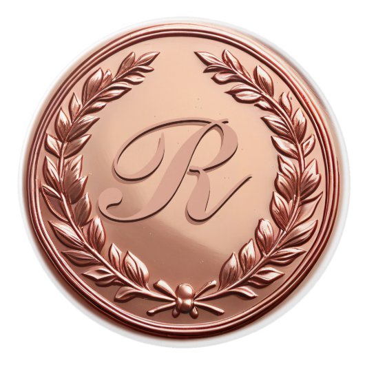 バラエレガント金ゴールドリースファミリーモノグラム セラミックノブ (正面)