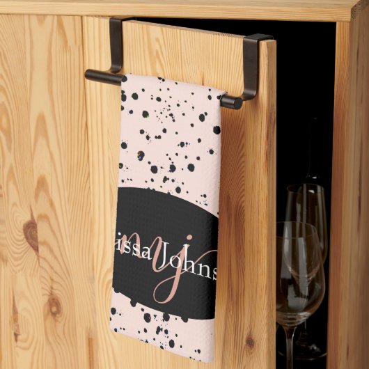 バラエレガント金ゴールドレタリングへのブラックキッチン キッチンタオル (三つ折り)