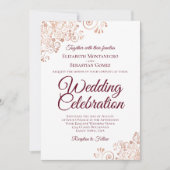 バラエレガント金ゴールドレースとブルゴーニュ文字結婚ズ 招待状 (正面)