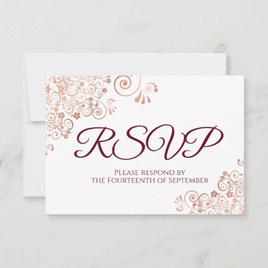 バラエレガント金ゴールドレース付きバ結婚ルガンディ 出欠カード (正面)