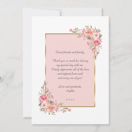 バラエレガント金ゴールド卒業ありがとう写真 サンキューカード (裏面)