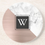 バラエレガント金ゴールド及び白大理石モノグラム コースター (正面)