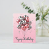 バラエレガント金ゴールド及び銀色バルーン誕生日 ポストカード (スタンド正面)