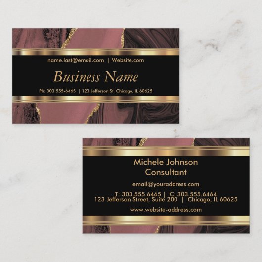 バラエレガント金ゴールド大理石と金ゴールド 名刺 (正面/裏面)