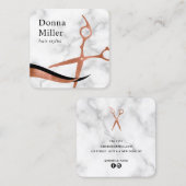 バラエレガント金ゴールド大理石はさみヘアスタイリスト スクエア名刺 (正面/裏面)