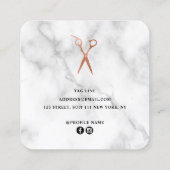 バラエレガント金ゴールド大理石はさみヘアスタイリスト スクエア名刺 (裏面)