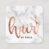 バラエレガント金ゴールド大理石はさみヘアスタイリスト スクエア名刺 (正面)