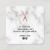 バラエレガント金ゴールド大理石はさみヘアスタイリスト スクエア名刺 (裏面)