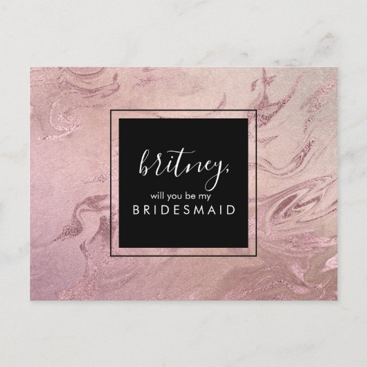バラエレガント金ゴールド大理石は私の花嫁のメイドになる インビテーションポストカード (正面)