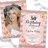 バラエレガント金ゴールド白写真第50誕生日 招待状