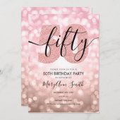 バラエレガント金ゴールド第50回誕生日パーティー  招待状 (正面/裏面)