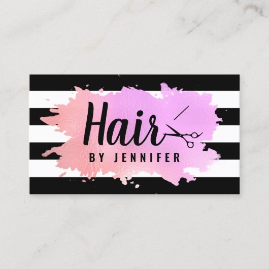 バラエレガント金ゴールド紫はさみヘアスタイリスト 名刺 (正面)