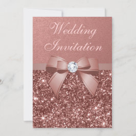 バラエレガント金ゴールド結婚ズダイアモンズボウグリッター 招待状