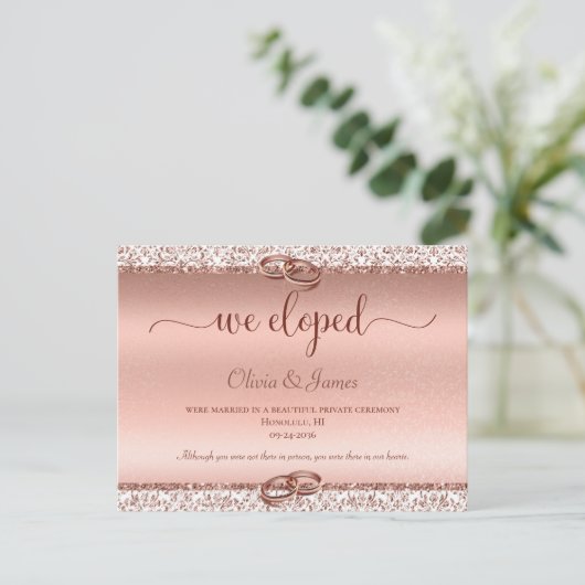 バラエレガント金ゴールド結婚タイポグラフィの駆け落ち 案内ポストカード (スタンド正面)