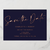 バラエレガント金ゴールド結婚式の日付写真を保存 箔招待状 (正面)