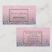 バラエレガント金ゴールド虹色グリッターレオパードプリント 名刺 (正面/裏面)